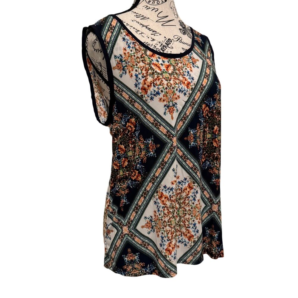 Julie's Closet Womens Large Racerback Tank Top Boho Floral Medallion Tile Print
